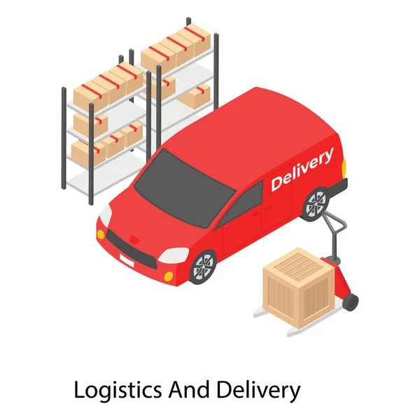 Isometric Icon Logistic Delivery - Stok Vektor