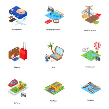 Tatil Izometrik Vektör Simgeleri 