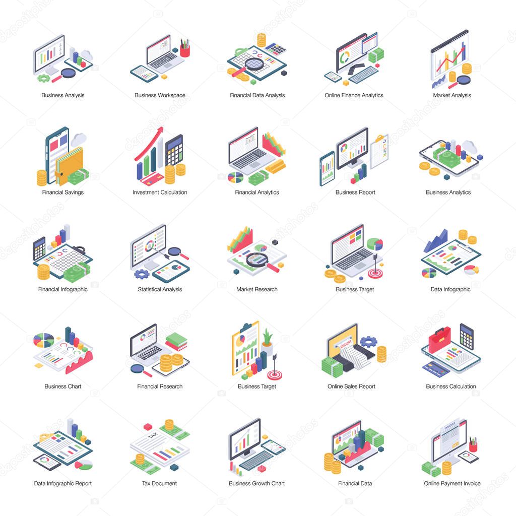 Data Analytics Pack of Isometric Icons