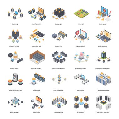 Blockchain Izometrik vektör Çizimleri