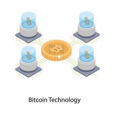 Bitcoin teknolojisi isometrik illüstrasyon tasarımı