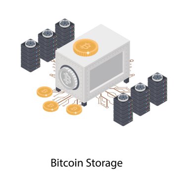 Bitcoin güvenli depolama isometrik illüstrasyon