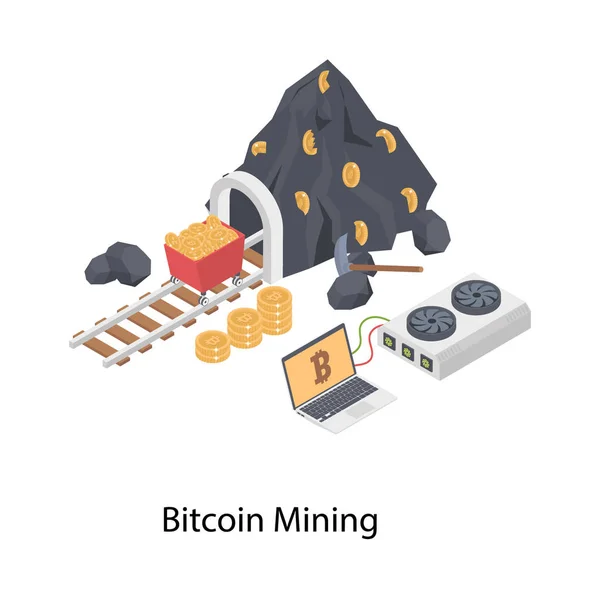 Bitcoin Εξόρυξη Ισομετρική Απεικόνιση Διάνυσμα — Διανυσματικό Αρχείο