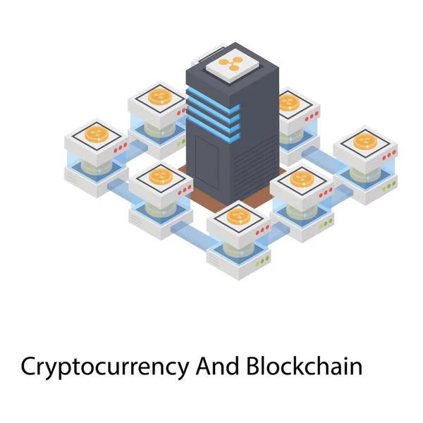 Criptomoeda Ilustração Isométrica Cadeia Blocos —  Vetores de Stock