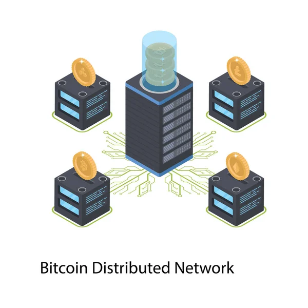 Ilustração Isométrica Rede Distribuída Bitcoin —  Vetores de Stock