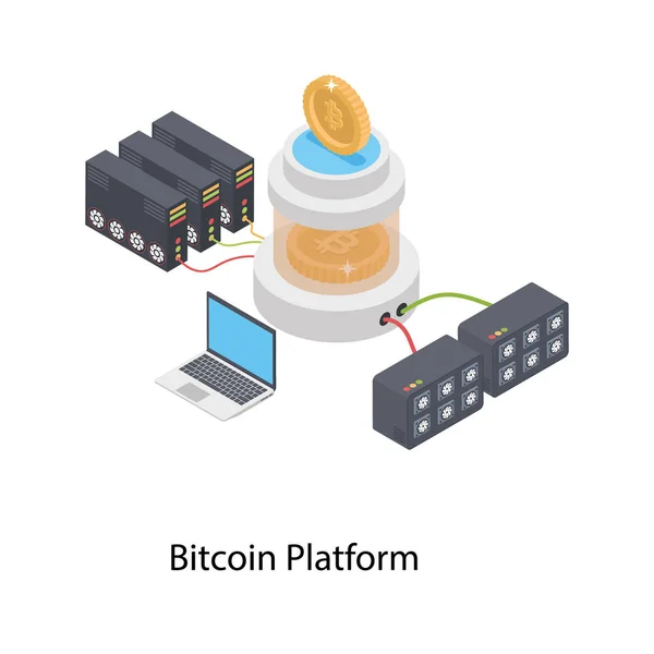 Plataforma Bitcoin Ilustración Isométrica — Vector de stock