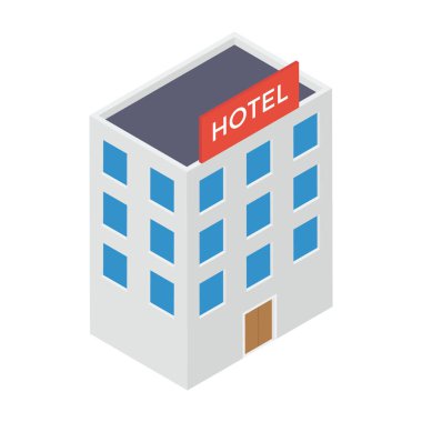 Isometrik tasarımda otel inşa vektörü 