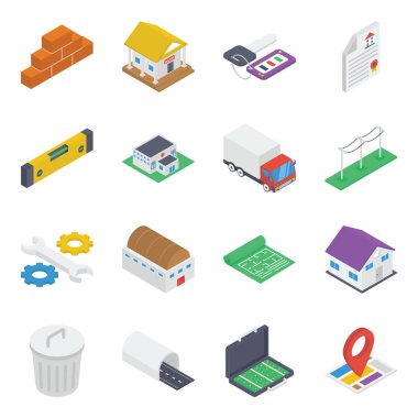 Construction Equipment Isometric Icons pack  clipart