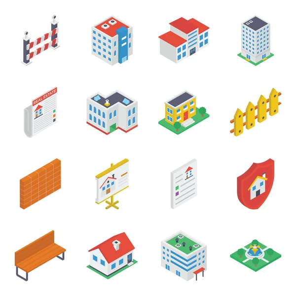 Buildings Accessories Isometric Icons Pack — Stock Vector