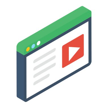 Video web sitesi vektörünün isometrik simgesi 