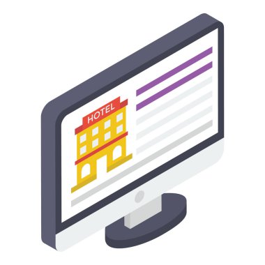 Otel rezervasyon simgesi isometrik tasarım.
