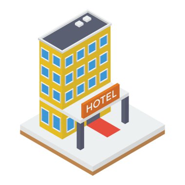 Isometrik tasarımda otel inşa vektörü 