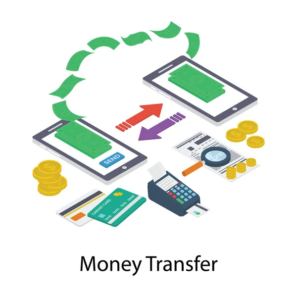 Money Transfer Vector Isometric Design — Stock Vector
