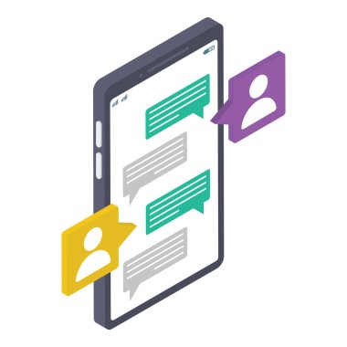 Mobil mesajlaşma simgesi isometrik tasarım.