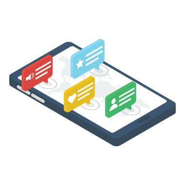 Mobil mesajlaşma simgesi isometrik tasarım.