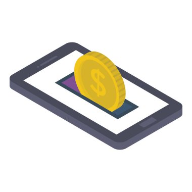 Mobil bankacılık simgesinin isometrik tasarımı.