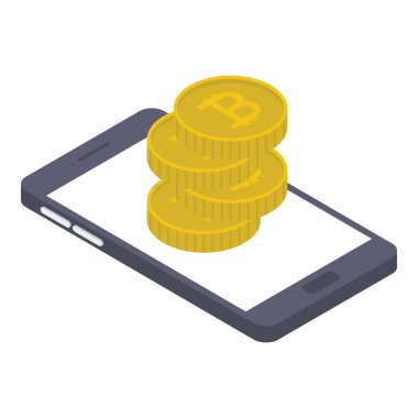 Mobil bitcoin beyaz arka planda izole