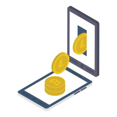 Mobil bitcoin beyaz arka planda izole