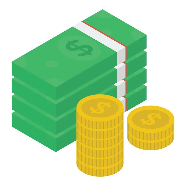 Izometrický Design Ikony Papírových Peněz — Stockový vektor