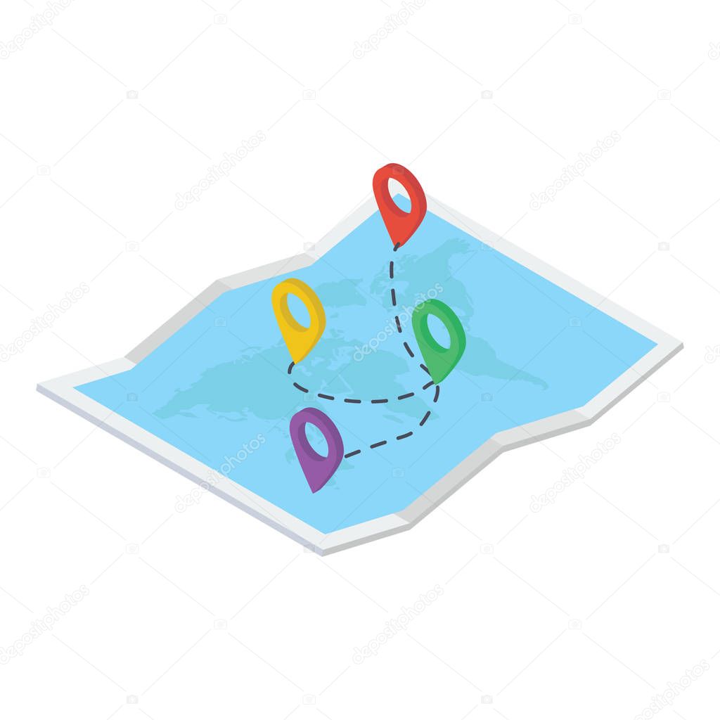 Map location icon in isometric design.