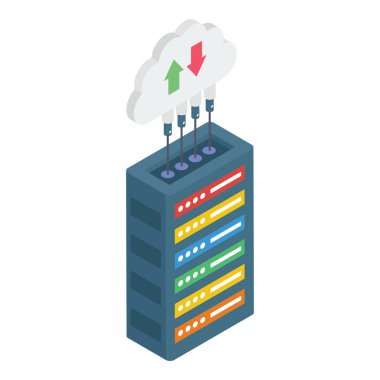 Bulut veri sunucusu isometrik tasarım simgesi.
