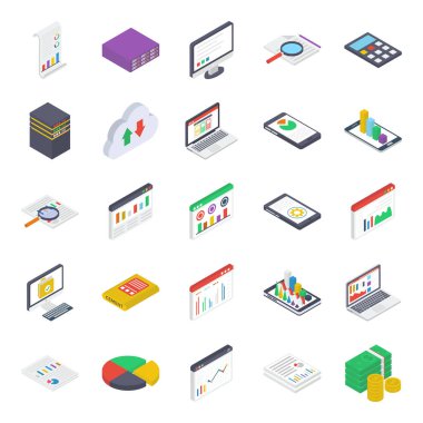 Mobile Analytics Isometric Icons Pack clipart