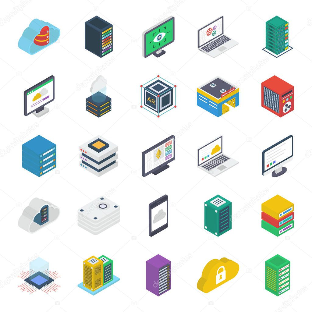 Dataserver Technology Isometric Icons Pack