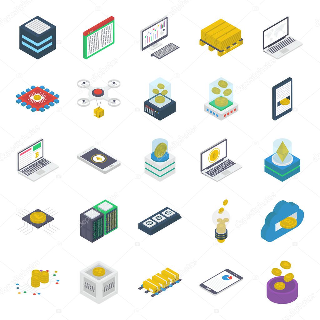 Bitcoin Technology Isometric Icons Pack