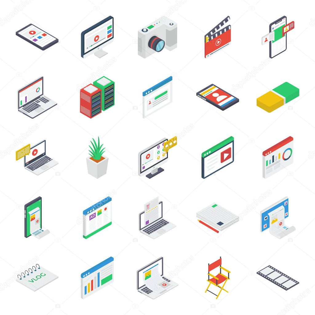 Web Video Isometric Icons Pack