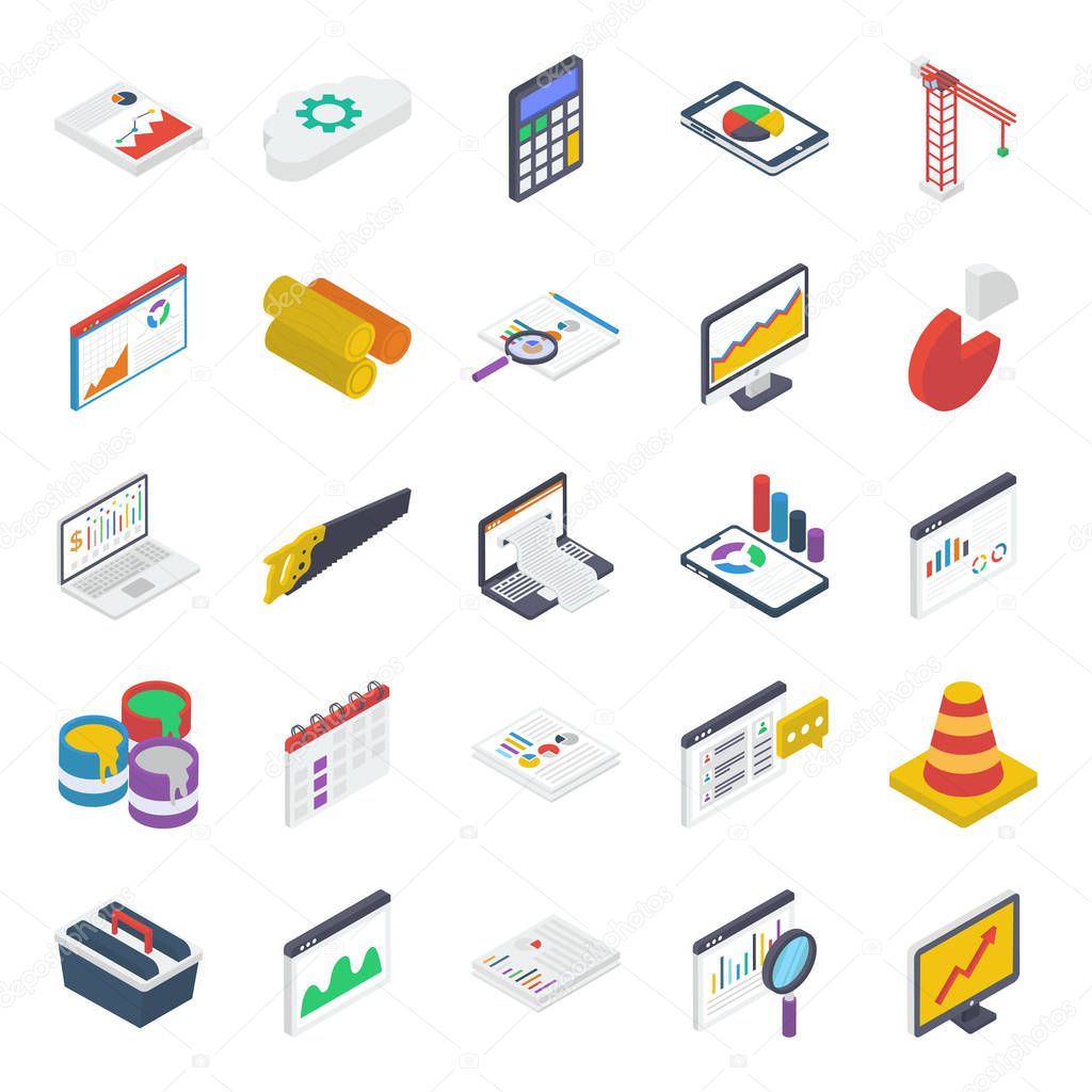 Report Analysis Isometric Icons Pack