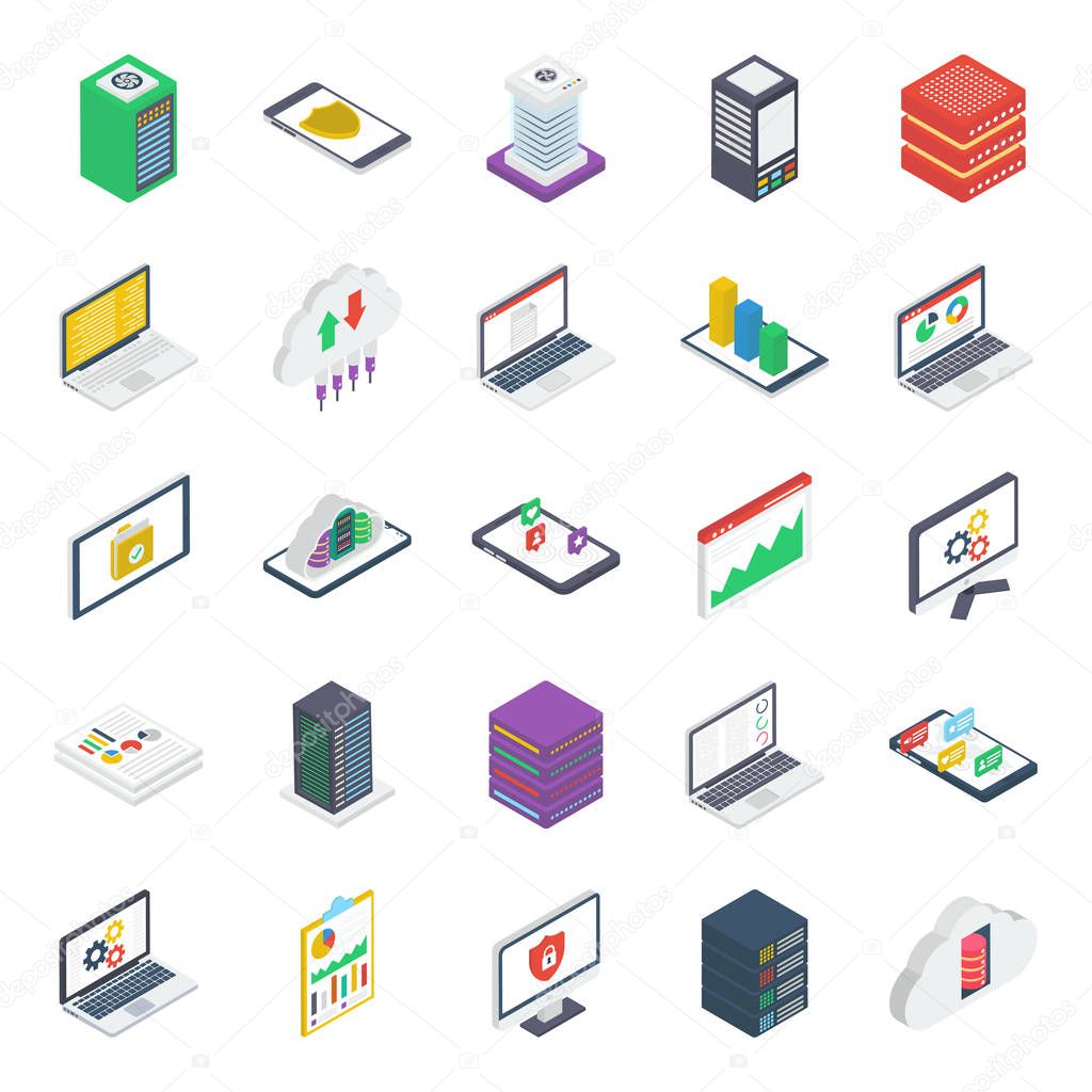 Data Center Isometric Icons Pack