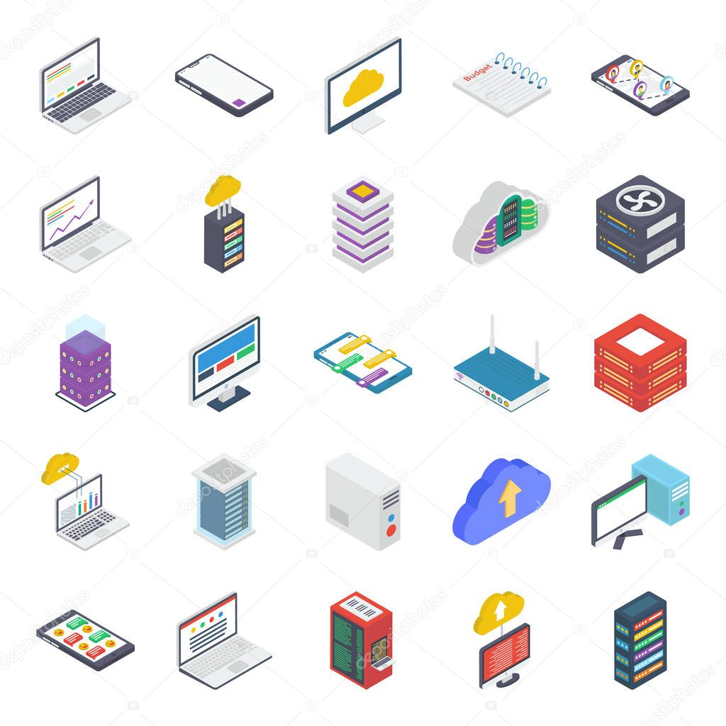 Data Server Isometric Icons Pack
