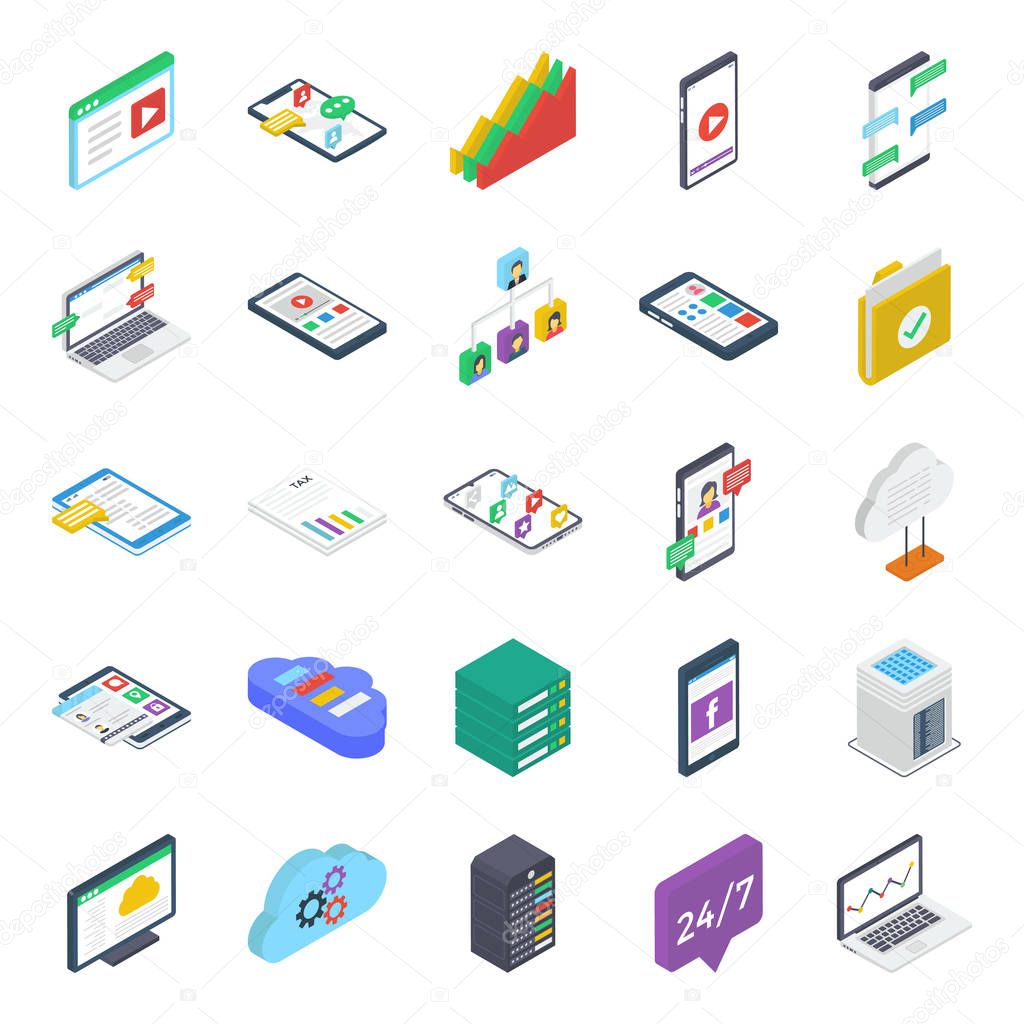 Social Media Isometric Icons Pack