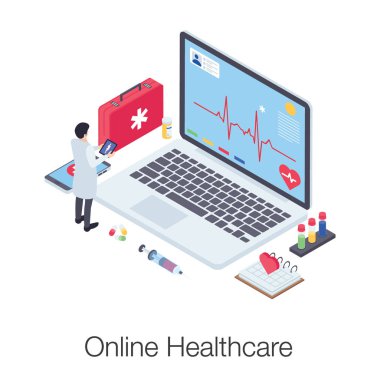 Çevrimiçi sağlık vektörü izometrik tasarım çizimi