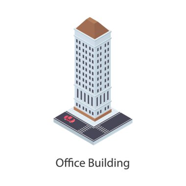 İzometrik tasarımda ofis inşa ikonu ticari yapı kavramı.