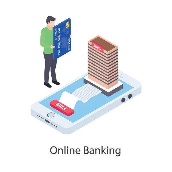 Bankovní Budova Mobilní Koncepcí Ikony Internetového Bankovnictví — Stockový vektor