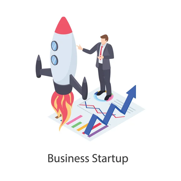 Businessman Rocket Concept Business Startup Icon Isometric Design — Stock Vector