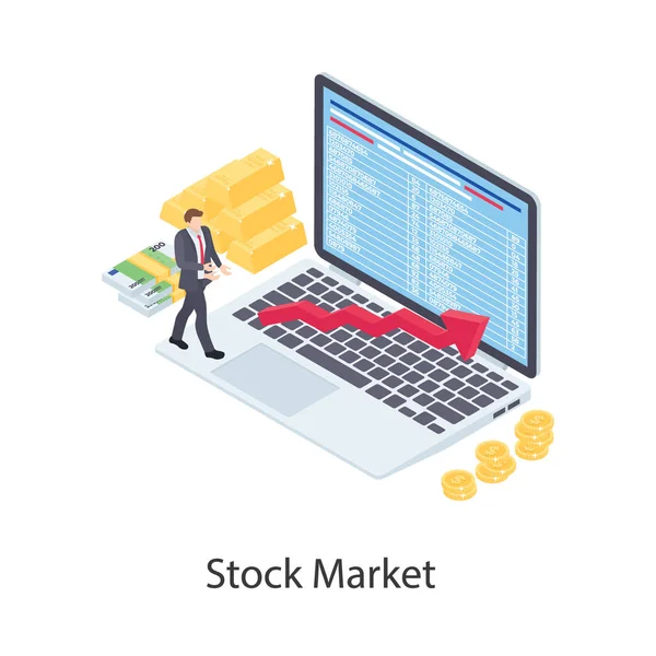 Conceptual Icon Stock Market Isometric Design — Stock Vector