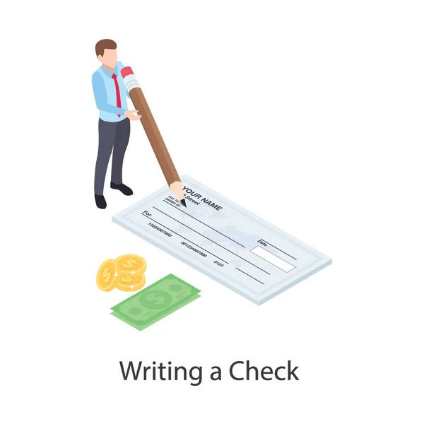 Cheque Book Pencil Concept Writing Cheque Book — Stock Vector
