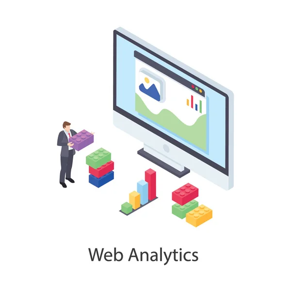 Ikona Izometrického Designu Webové Analýzy — Stockový vektor