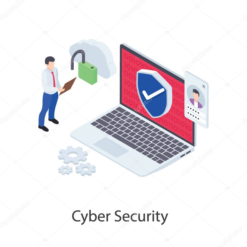 Cyber security icon in isometric design.