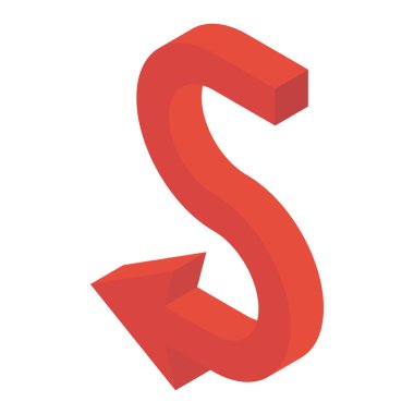 İzometrik dizaynda sola bükülmüş bir yön oku 