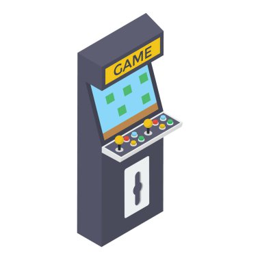 Bozuk para yuvası, oyun odası oyunu oyun makinesi olarak, izometrik vektör biçimi 