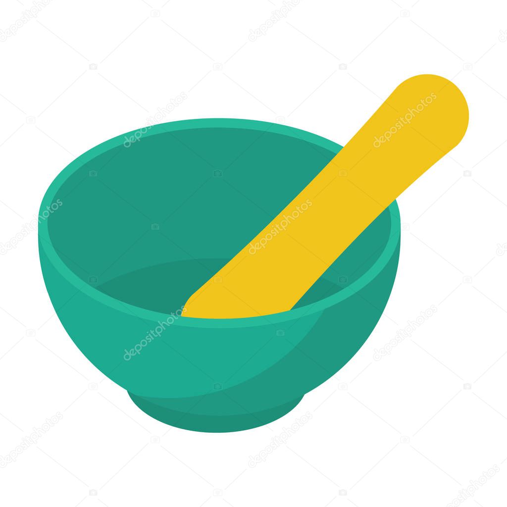 Mortar and pestle pharmacy isometric vector icon