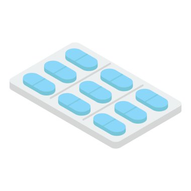 Haplar izometrik ikonu, ilacı ve sağlık hizmetleri vektörünü soyar.  