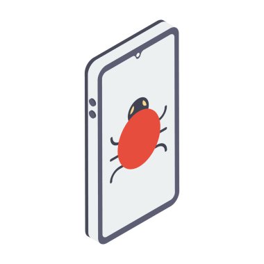 Mobil virüs simgesi izometrik tarzda mobil hata konseptini gösterir 