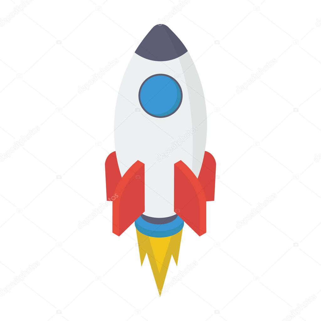 Rocket launch icon, rocket in space isometric vector 