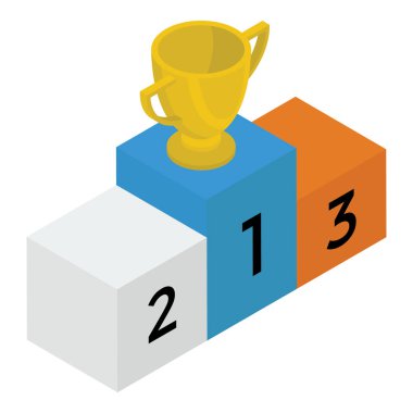 Bir şampiyon Kupası kupa simgesini ifade eden bir üç adım podyumda