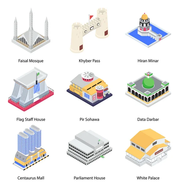 Eine Architektonische Isometrische Ikonensammlung Berühmter Sehenswürdigkeiten Gibt Eine Breite Palette — Stockvektor