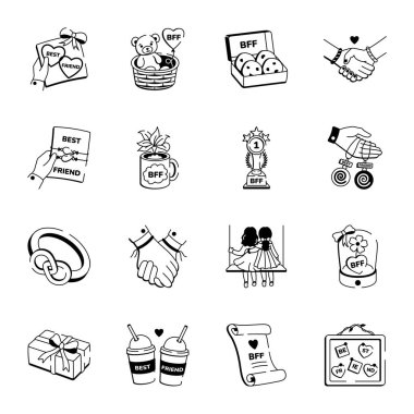 BFF Doodle Biçim Simgelerinin Koleksiyonu 